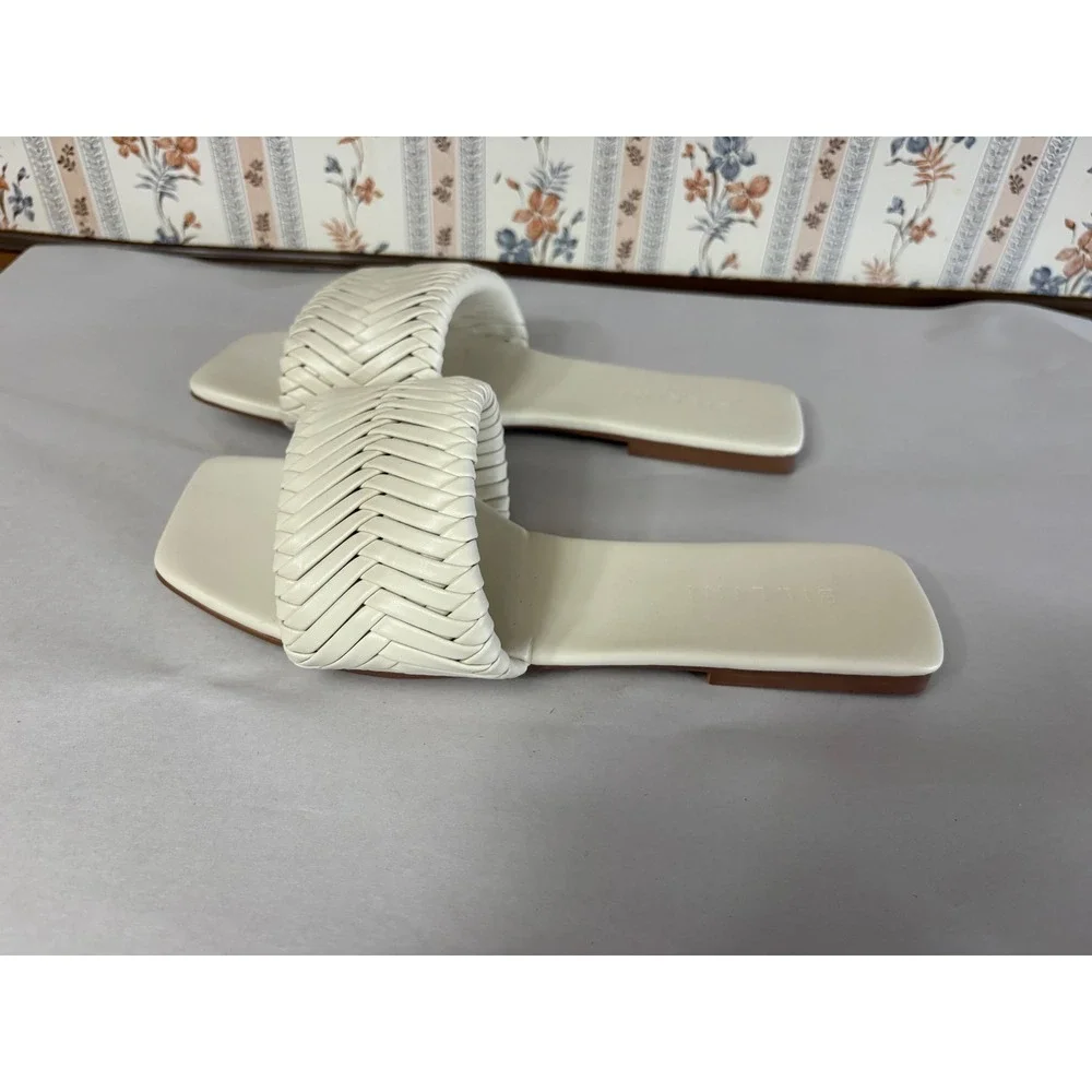 Billini Feva Woven Slide Sandals Cream Bone‎ Square Toe Flat Braided Strap 9